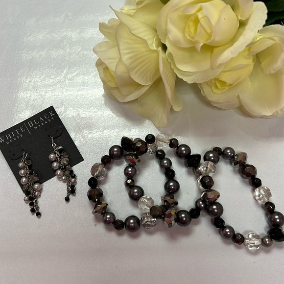 🖤WHITE HOUSE BLACK MARKET JEWELRY - 3 BRACELETS & MATCHING 2” EARRINGS SET🖤 - Picture 1 of 12